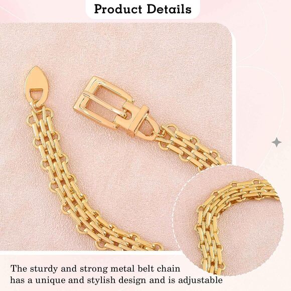 Women Belt Chain Gold Braided Chain Metal Belt Fashion Waist Accessory 1849 - Picture 3 of 7